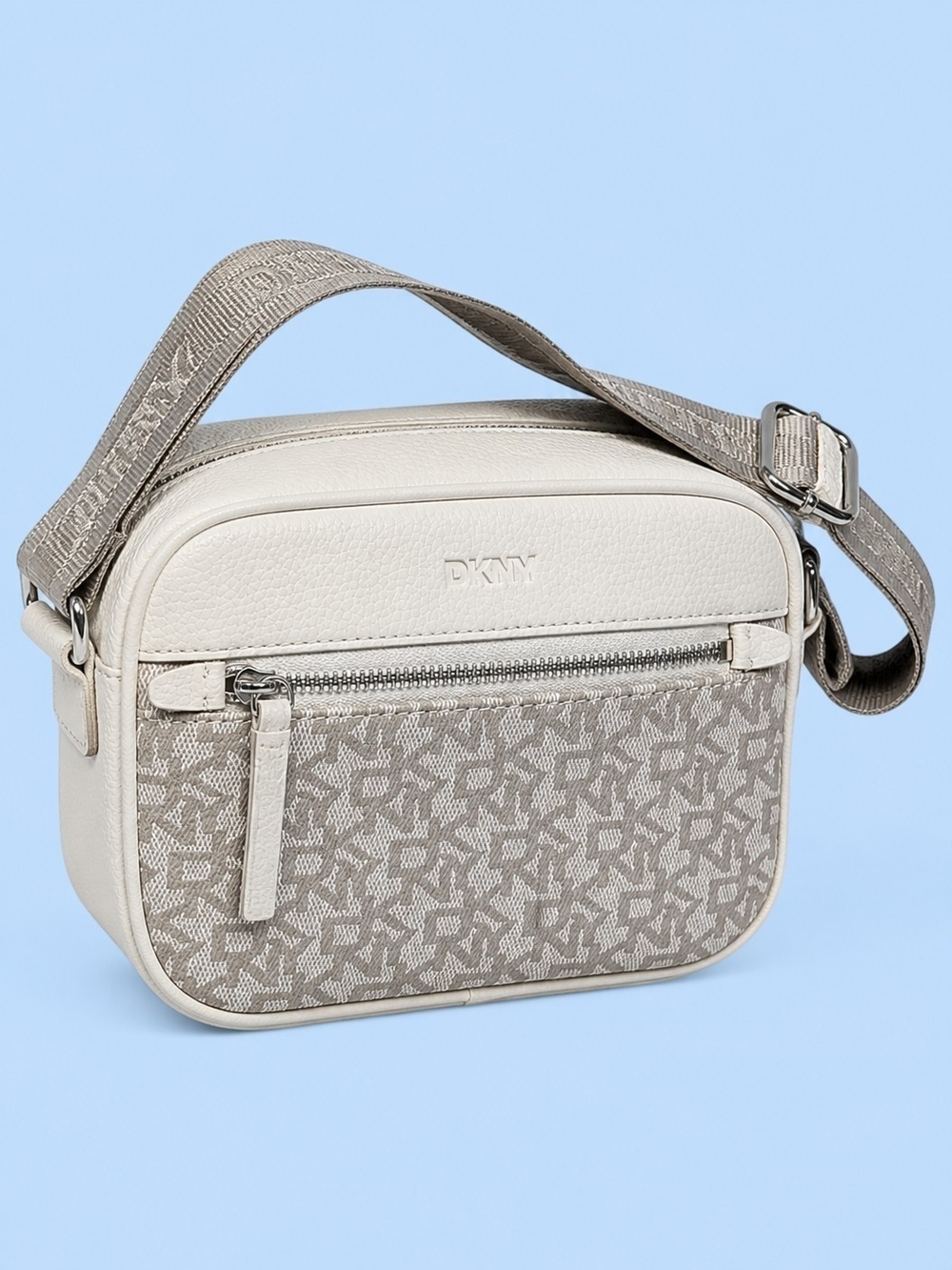 DKNY Taupe and Cream Monogram Crossbody Bag